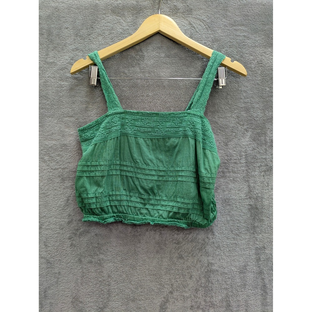 Boho Crop Tank Top Womens Medium Green Lace Pintuck Smocked‎ Aeropostale